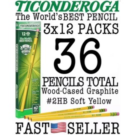 Ticonderoga The Worlds Best Pencil, Graphite #2 HB Soft, Yellow 3x 12 PACKS *NEW