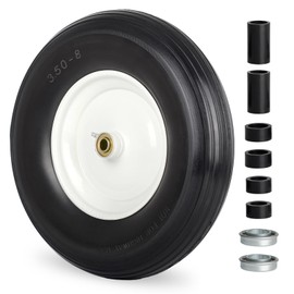 GICOOL 14.5-Inch Wheelbarrow Tire, 3.50-8" Flat-free Solid Tire and Wheel with 5/8" Axle Bore Hole, 3" -6" Centered Hub for Wheelbarrow Gorilla Cart Trolley Dolly Lawn Mover Go Kart Replacement