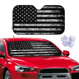 American Flag Windshield Sun Shade Black USA Flag Foldable Car Front Sunshade for Most Sedans SUV Truck Auto Sun Blocker Visor Blocks UV Rays Keeps Your Vehicle Cool 27.5 X 51.2 Inch