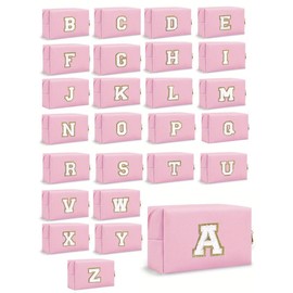 Letter Pattern Makeup Bag, Portable Zipper Makeup Bag, Waterproof Travel Toiletry Bag, PU Leather Monogram Make Up Pouch for Women Girls, for Fall Outfits Fall Freshness - Color: Pink, Size: Letter-L