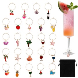 Wine Glass Charms, 24 PCS Wine Charms for Stem Glasses Wines Glass Markers Charm with Gold Rings Drink Identifiers Wines Glass Tags for Christmas Birthday Summer Beach Tasting Party Favors Decorations