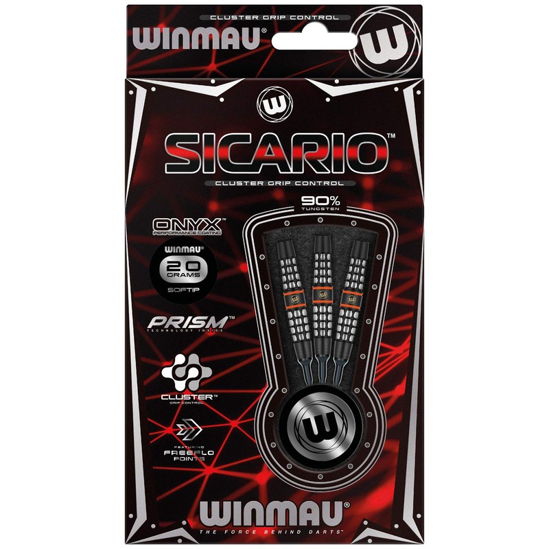WINMAU Sicario Tungsten Softip Darts 20g with Prism Flights and