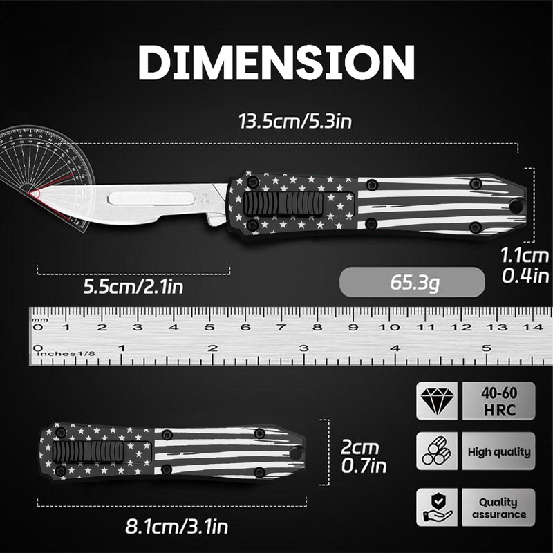 Automatic Utility Knife,All Metal Construction Carbon Stainless Steel Blade,EDC Push