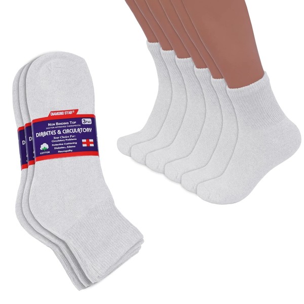 Diabetic Ankle Socks, Non-Binding Circulatory Doctor Approved Cushion Cotton Quarter Socks for Men’s Women’s (3 Pack White, Men's 10-13 Shoe Size 7-12)