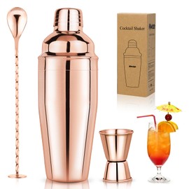 Cocktail Shaker Set Martini Shaker Set Bartender Set with Margarita Mixer Drink Shaker, Measuring Jigger and Mixing Spoon - Professional 18/8 Stainless Steel Bar Tools for Mixed Drinks, Rose Gold