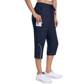MoFiz Capris for Women Casual Summer Clearance Quick Dry Cargo Pants Travel Summer Capri Joggers Pants for Women Navy Blue Medium