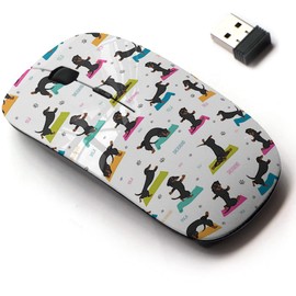 2.4G Wireless Mouse with Cute Pattern Design for All Laptops and Desktops with Nano Receiver - Yoga Dogs Poses Exercises Dachshund