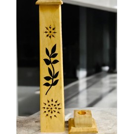 Light Brown Wooden Incense Holder for Sticks & Cones - Durable and Stylish Design