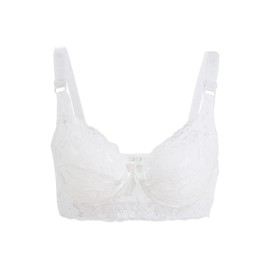 sourcing map Women Floral Lace Cotton Cup Push Up Bra Plus Size Bra 44/100 White