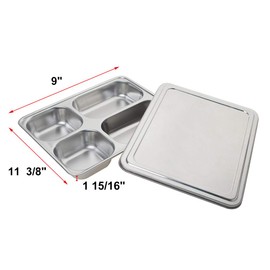 Aspire Stainless Steel Bento Box, Divided Dinner Trays with Cover, 1 Set-4 Sections