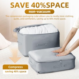 Ultra Space Saving Self Compression Organizer,Self Compression Organizer Bags for Comforters,Blankets,Clothes,Bedding,Moving (Gray, Large)