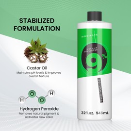 MOEHAIR Hair Color Developer 9% Hydrogen Peroxide | 30 Volume Creme Developer for Hair Coloring and Bleaching | Lifts up to 4 Levels | Offers Gray Coverage | Paraben-Free | Peach Fragrance – 32 Fl. Oz