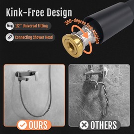 Shower Hose, Food Grade Silicone Shower Head Hose, Kink-Free Handheld Shower Hose Extension, Rv Shower Hose Replacement with Premium Brass Material for Cleaning Pet, Bidet, 60 Inches, Black