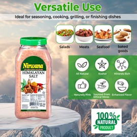 Nirwana Himalayan Pink Salt Fine 32 oz - Plastic Jar - Sourced From the richest mineral mines in the Himalayan Mountains! Crystal Sea Salt for Cooking, Bath, Popcorn, Snacks, and Seasoning - Flaky, & Mineral-Rich – Compatible with Spice Grinders & Salt S