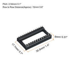 sourcing map DIP IC Chip Socket Adapter Flat Pin 28P 2.54mm Pitch 15mm IC Socket for PCB Board Chip, 30 Pack