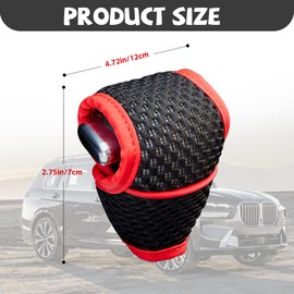 NTNEV Car Gear Shift Knob Cover, 5D Mesh Fabric Velcro Gear Shift Head Dust-Proof Decorative Cover, Universal for SUV, Truck, RV, Car Shifter Cover Car Interior Accessories (Black & Red)