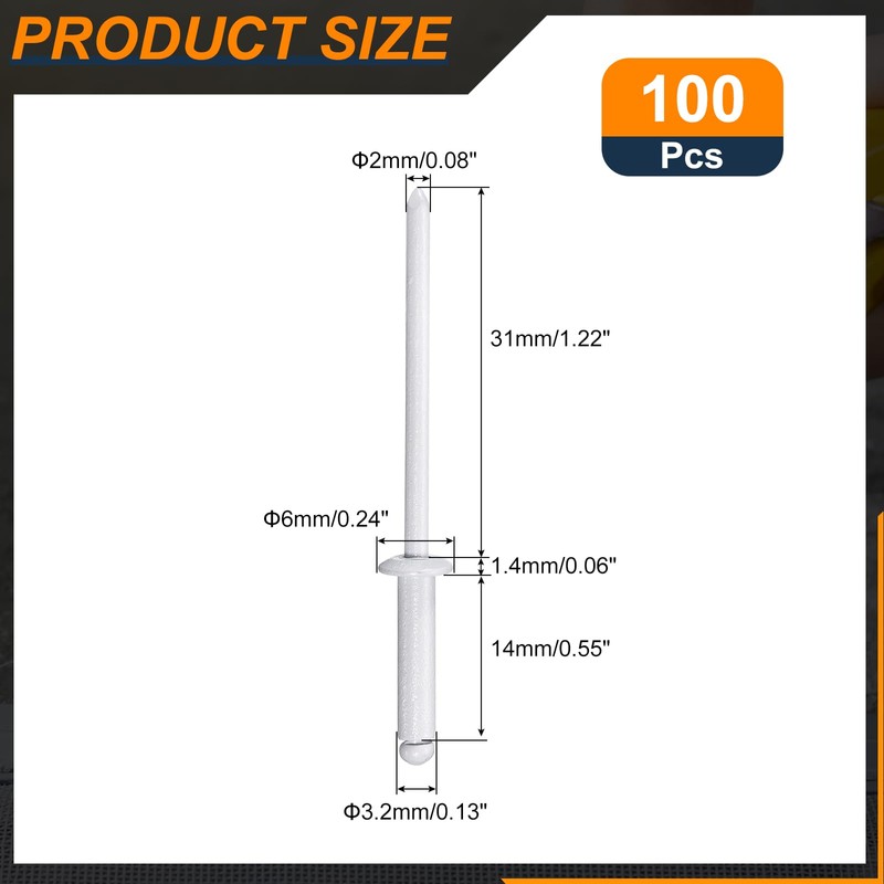sourcing map 100Pcs 1/8"x1/2" Round Head Blind Rivets, Zinc-Plated Carbon