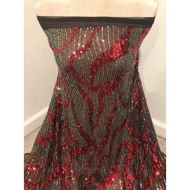 wowfabric4less123 Pink Red iridescent 4way stretch sequin Black Mesh Lace fabric 50” Width 1 Yard