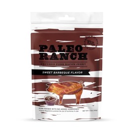 PALEO RANCH Uncured Bacon Jerky, Sweet BBQ, No Added Hormones, No Preservatives, 1.5-oz. Pouches, (Pack of 8)