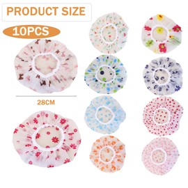 Lxtness 10 Stück Duschhaube,Wasserdichte Duschhauben Damen, Wiederverwendbare Duschkappe für Mädchen Frauen Kosmetik Zuhause Hotel Reisen