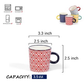 Selamica Ceramic 3.5 Oz Espresso Cups, Espresso Mugs 2.5 Inch Demitasse Cups, Mini Coffee Cups for Latte Mocha Lungo Tea, Set of 4, Assorted Colors