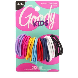 Goody Kids Ouchless Hair Elastics – No Pull, No Breakage, Tangle-Free Hold for Fine Hair – 40 Count, Assorted Colors, Long-Lasting Ponytail Holders for Girls & Boys