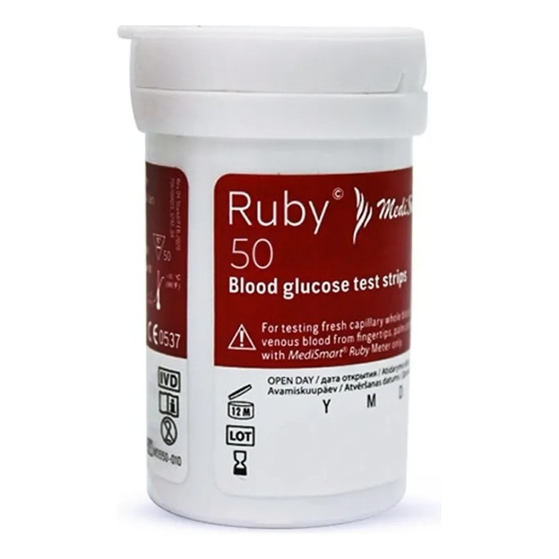 Tiras Reactivas Para Glucómetro Ruby - Caja con 50 pruebas