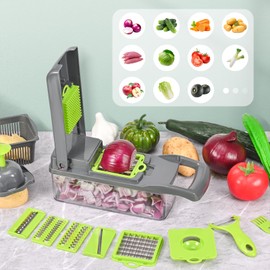 Vegetable Cutter, 16 in 1 Multifunctional Vegetable Cutter with 8 Interchangeable Blades, Vegetable Slicer, Vegetable Chopper, Dicer for Slicing Fruit