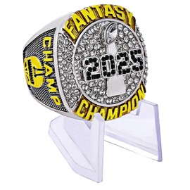 Anillo de trofeo del campeonato de fútbol de fantasía 2025 premio ganador deportivo FFL Champion Ring con caja, size 10, Zinc, Diamante blanco