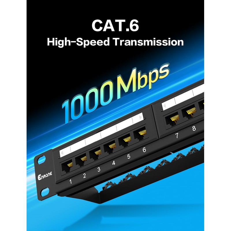 Enmane 24 Port Patch Panel CAT6 Keystone Patch Panel 1U