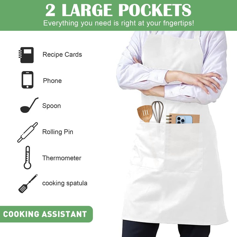 CHRI Chef's Hat Apron Set White Kitchen Apron Adjustable Cooking