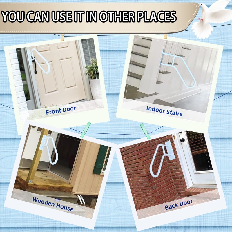 Outdoor handrail Wall Mount, Garage Railing with Polished White Finished,