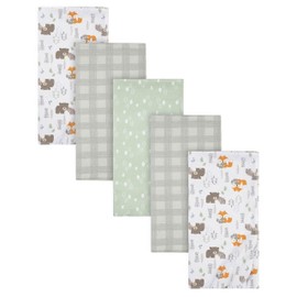 Gerber Boys Newborn Infant Baby Toddler Nursery 100% Cotton Flannel Receiving Swaddle Blanket, Woodland White, Pack of 5