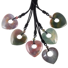 Nupuyai Healing Crystal Heart Pendant Necklace for Women, Natural Polished Stone Pendant with Adjustable Cord, 70cm Indian Agate