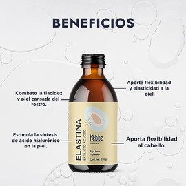 HEBBE - Elastina Acuosa 250 g | Anti-Flacidez y Rejuvenecedor Facial | Aumenta Flexibilidad y Elasticidad de Piel | Estimula Síntesis de Ácido Hialuró