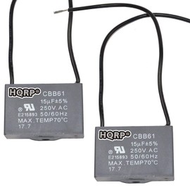 HQRP 2-Pack Ceiling Fan Capacitor CBB61 15uf 2-Wire UL Listed