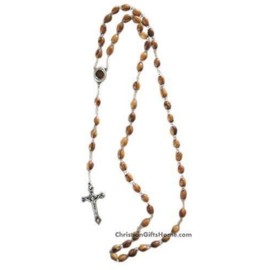 Olive Wood Rosary with Holy Land Soil - Hand Made in Bethlehem - Christian Crucifix