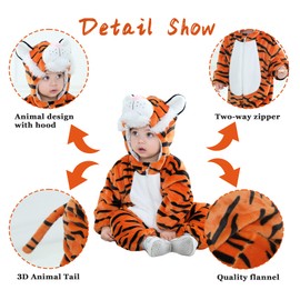TONWHAR Unisex-Baby Animal Costume Kids' & Toddlers' Winter Hooded Romper Dress Up Jumpsuit (4T Months,Orange Tiger)
