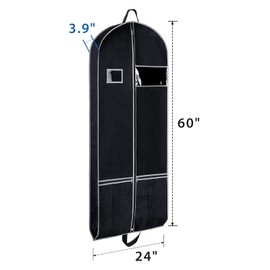 Zilink Breathable Garment Bags Suit Bags for Travel 60" Dress Suit Cover with 2 Large Mesh Pockets and a PVC Card Holder, Black