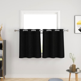 Black Kitchen Tiers Curtains Over Sink Privacy Linen Textured 24 inch Length Cafe Curtains Short Bathroom Small Mini Basement Half Window Curtain 2 Panels Grommet Top 32"x24"