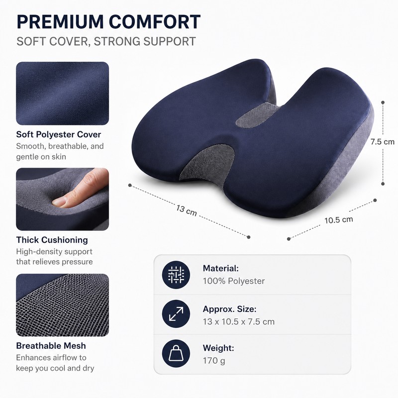 Foldable Memory Foam Seat Cushion – Non-Slip Coccyx & Tailbone