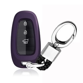 SANRILY Full Protection Key Fob Cover for HyunadiSanta fe 2022 Tucson 2021 Sonata Keyless Entry Soft TPU Smart Key Fob Case Shell with Keychain Purple-Black
