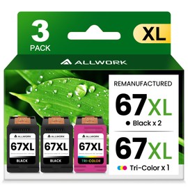 67XL Ink Cartridge Replacement for HP 67 XL Black Tri-Color Remanufactured for HP Ink 67 67XL for DeskJet 2755e 2700 2855e 2800 2752 2742e 4155e 4255e 4100 Envy 6055 6055e 6455e Printer (3-Pack)