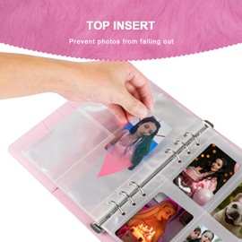 A5 Kpop Photocard Binder 6 Ring Binder Small Card Binder with 200 Card Slots PU Leather Photo Card Holder Pink Card Binder for Organizing Trading Cards