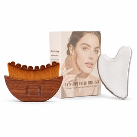 Wood Handle Lymphatic Contour Face Brush & Stainless Steel Gua Sha Tool Set