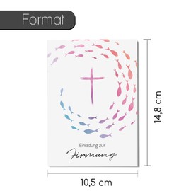 Set of 15 Invitation Cards for Confirmation – Folding Cards in DIN A6 with 15 Envelopes with Cross in Colourful – Pre-filled with Gap Text – Invitation Card and Confirmation – dv1205