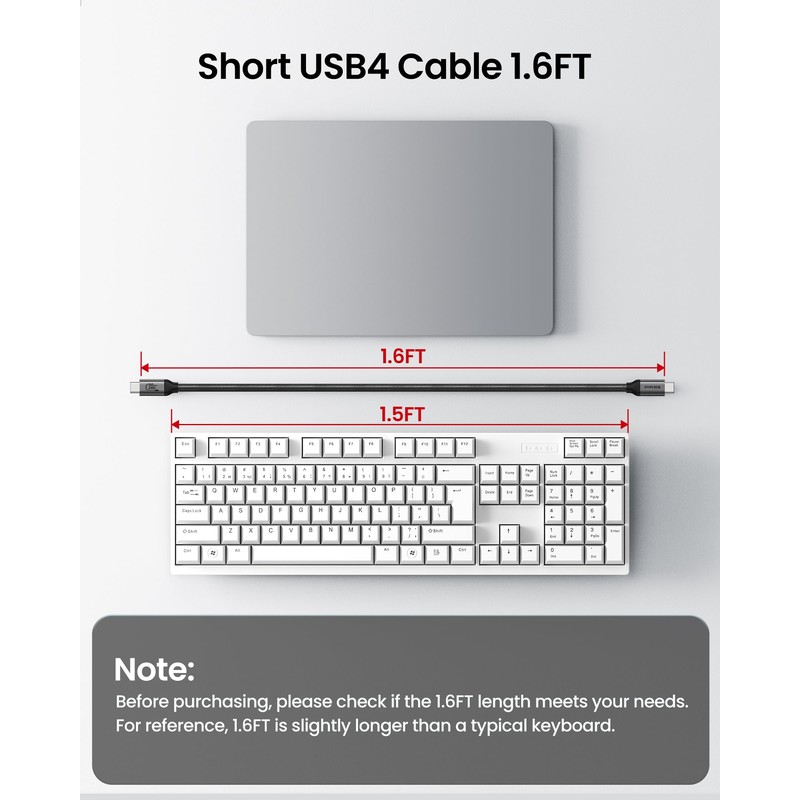 Silkland 80Gbps USB 4 for Short Thunderbolt 5 Cable 1.6FT,