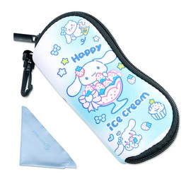 PERFECTSIGHT Kawaii Glasses Case, Neoprene Zipper Eyeglass Case with Clip, Cute Soft Sunglasses Travel Pouch for Women Kids (Blue Big Ear)
