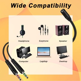 Weatwo 3.5mm Headphone Splitter for PC TRRS Female to TRS Dual Male Jack Y Splitter Aux Cable Headset Audio Adapter Cord for Gaming Headset Headphone Earphone to Dual-Jack PC Desktop Computer Laptop