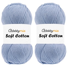 HobbyMia Soft Cotton Yarn for Crocheting - 100gr / 361yds - 55% Cotton / 45% Acrylic - (2) Sport Fine Weight (Blue - Blue, 2 Skeins)